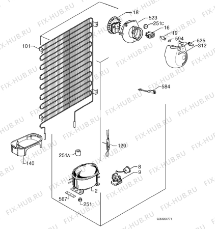 Взрыв-схема холодильника Zoppas PD38 - Схема узла Cooling system 017